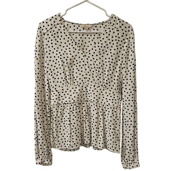 Boden Elsie Spotted Blouse White Navy Polka Dot Long Sleeve Viscose Womens 6 Reg - Picture 2 of 6